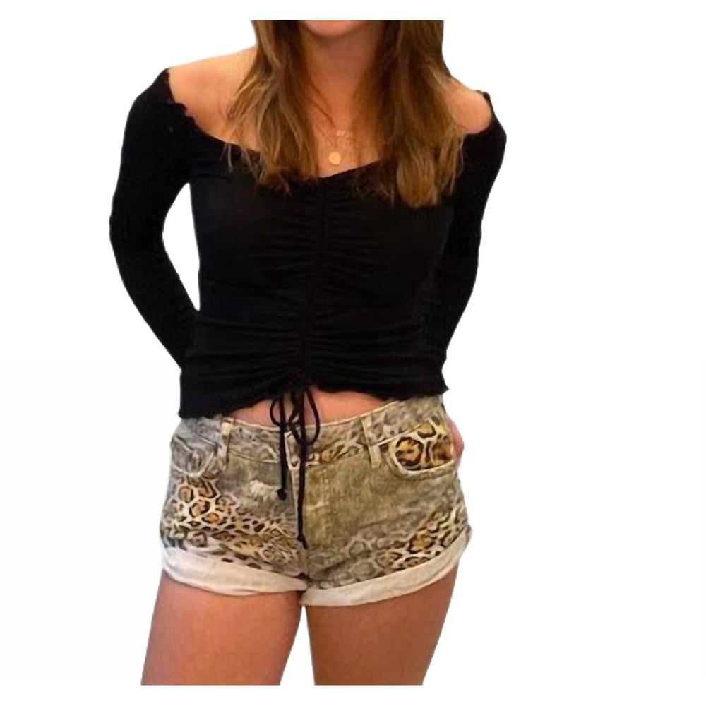 NEW PROJECT SOCIAL T gathered long sleeve top in black